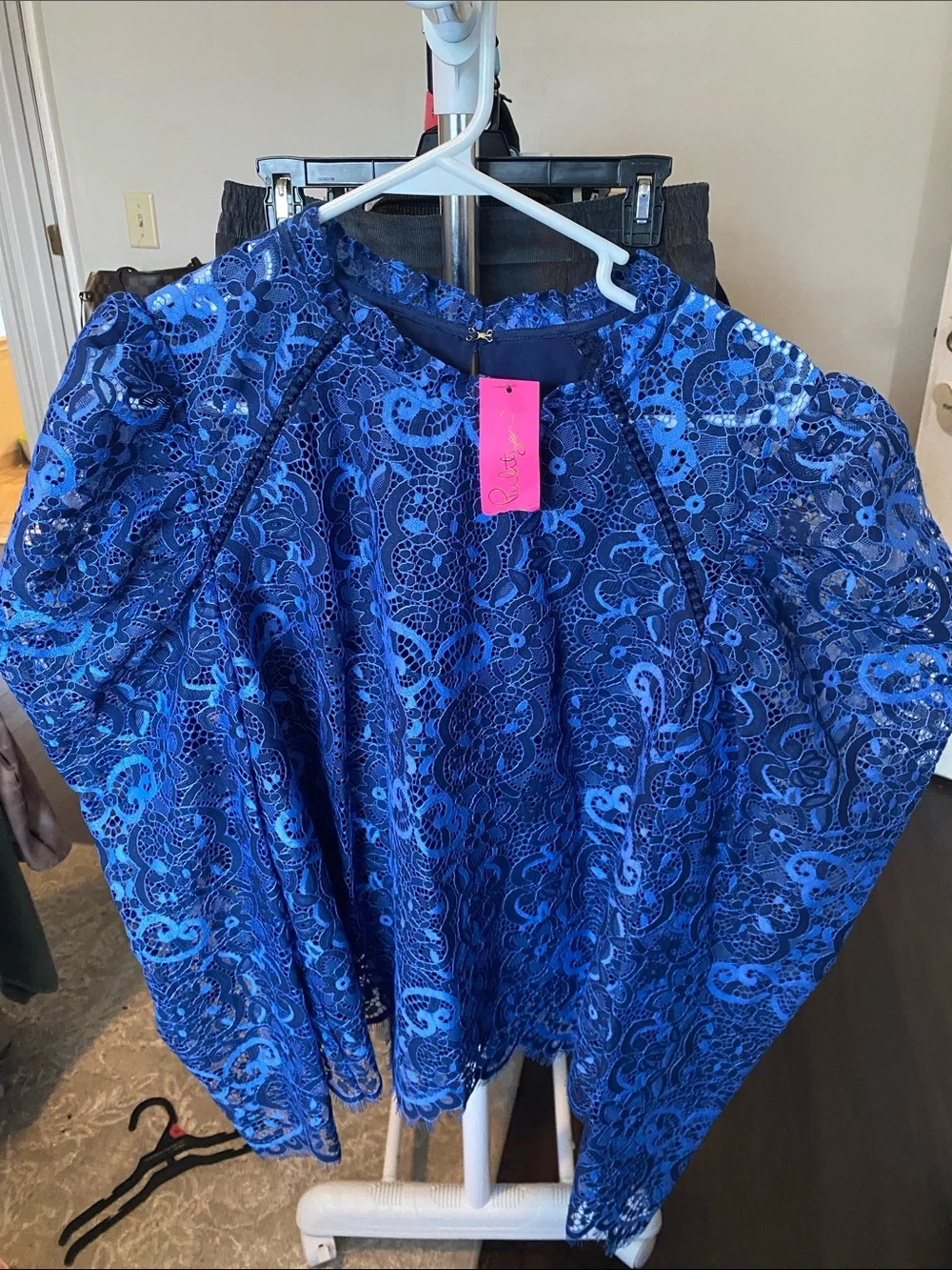 Women's Blue Lace Long Sleeve Top